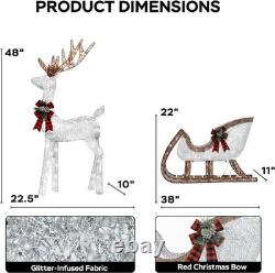 2-Piece Set Outdoor Lighted Reindeer with Sleigh Christmas Decors