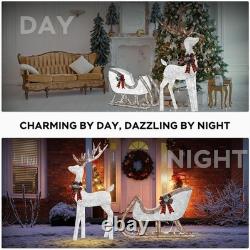 2-Piece Set Outdoor Lighted Reindeer with Sleigh Christmas Decors