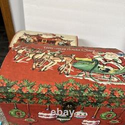 2 RARE Mr Christmas Nostalgic Santa Sleigh Reindeer Storage Trunks Nesting