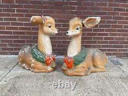 2 Vintage 1960's Poloron Christmas Fawn/Baby Deer Reindeer Lighted Blow Mold