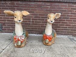 2 Vintage 1960's Poloron Christmas Fawn/Baby Deer Reindeer Lighted Blow Mold