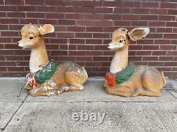 2 Vintage 1960's Poloron Christmas Fawn/Baby Deer Reindeer Lighted Blow Mold