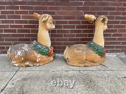 2 Vintage 1960's Poloron Christmas Fawn/Baby Deer Reindeer Lighted Blow Mold