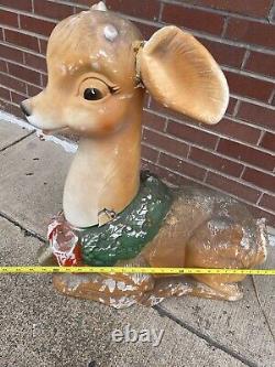 2 Vintage 1960's Poloron Christmas Fawn/Baby Deer Reindeer Lighted Blow Mold