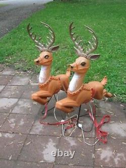 2 Vintage Poloron Reindeer Blow Mold Christmas Holiday Outdoor