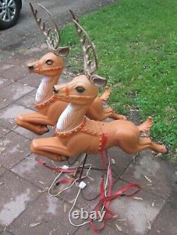 2 Vintage Poloron Reindeer Blow Mold Christmas Holiday Outdoor