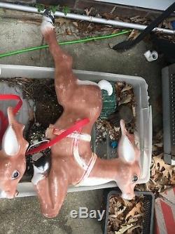 2- Vtg Empire 35 Long Blow Mold Reindeer For Santas Sleigh Christmas Yard Decor