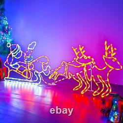 315L LED Long Lighted Santa Claus Sleigh and Reindeer Lights, Colorful Neon Ligh