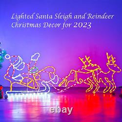 315L LED Long Lighted Santa Claus Sleigh and Reindeer Lights, Colorful Neon Ligh