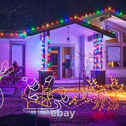 315L LED Long Lighted Santa Claus Sleigh and Reindeer Lights, Colorful Neon Ligh