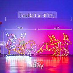 315L LED Long Lighted Santa Claus Sleigh and Reindeer Lights, Colorful Neon Ligh