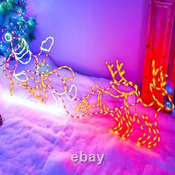 315L LED Long Lighted Santa Claus Sleigh and Reindeer Lights, Colorful Neon Ligh