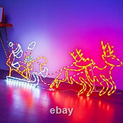 315L LED Long Lighted Santa Claus Sleigh and Reindeer Lights, Colorful Neon Ligh