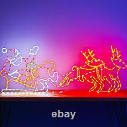 315L LED Long Lighted Santa Claus Sleigh and Reindeer Lights, Colorful Neon Ligh