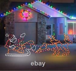 315 LED Santa Sleigh and Reindeer Lights, Christmas Lighted Neon Sign, Christmas