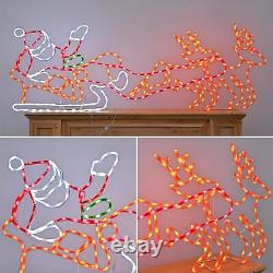 315 LED Santa Sleigh and Reindeer Lights, Christmas Lighted Neon Sign, Christmas