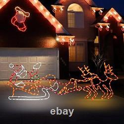 315 LED Santa Sleigh and Reindeer Lights, Christmas Lighted Neon Sign, Christmas