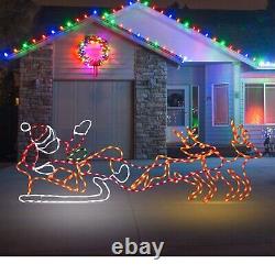 315 LED Santa Sleigh and Reindeer Lights, Christmas Lighted Neon Sign, Lighte