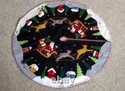 31 Hand made Wool SANTA Sleigh REINDEER Snow Village Scene CHRISTMAS TREE SKIRT