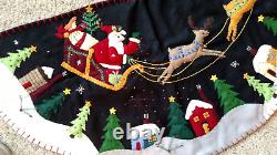 31 Hand made Wool SANTA Sleigh REINDEER Snow Village Scene CHRISTMAS TREE SKIRT