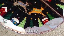 31 Hand made Wool SANTA Sleigh REINDEER Snow Village Scene CHRISTMAS TREE SKIRT