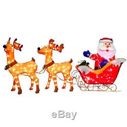 34 Santa in Sleigh and Reindeer with Clear Lights Sparkle Xmas Outdoor Yard