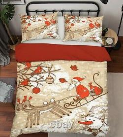3D Santa Claus Sleigh Reindeer A44 Christmas Bed Pillowcases Quilt Duvet Cover Z