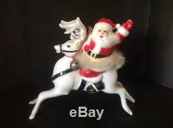 3 Vtg Hard Plastic Santa Reindeer Sleigh Bank Light Christmas Ornaments Bank