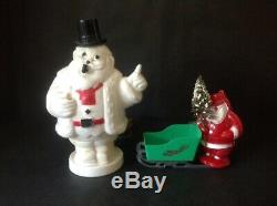 3 Vtg Hard Plastic Santa Reindeer Sleigh Bank Light Christmas Ornaments Bank