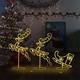 3pcs Lighted Deers And Santa Sleigh With 72 Led Lights, Flying Lighted Reindeers