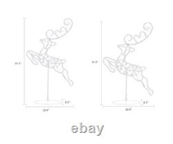 3pcs Lighted Deers and Santa Sleigh with 72 LED Lights, Flying Lighted Reindeers