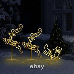 3pcs Lighted Deers and Santa Sleigh with 72 LED Lights, Flying Lighted Reindeers