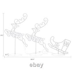 3pcs Lighted Deers and Santa Sleigh with 72 LED Lights, Flying Lighted Reindeers