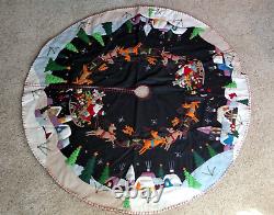 46 47 Hand made Wool SANTA SLEIGH REINDEER Scene CHRISTMAS TREE SKIRT