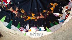 46 47 Hand made Wool SANTA SLEIGH REINDEER Scene CHRISTMAS TREE SKIRT