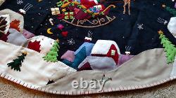 46 47 Hand made Wool SANTA SLEIGH REINDEER Scene CHRISTMAS TREE SKIRT