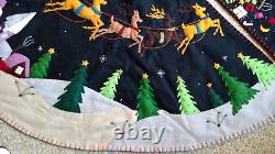 46 47 Hand made Wool SANTA SLEIGH REINDEER Scene CHRISTMAS TREE SKIRT