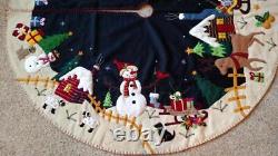 47 Handmade Embroidered Wool Santa Sleigh Reindeer Snowman Christmas TREE SKIRT