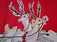 47x54 Christmas Tablecloth 1940s Santa Sleigh Rudolph Reindeer Montgomery Ward