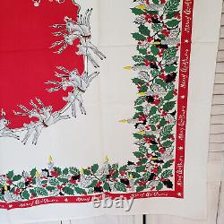 47x54 CHRISTMAS TABLECLOTH 1940s Santa Sleigh Rudolph Reindeer Montgomery Ward