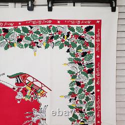 47x54 CHRISTMAS TABLECLOTH 1940s Santa Sleigh Rudolph Reindeer Montgomery Ward