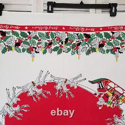 47x54 CHRISTMAS TABLECLOTH 1940s Santa Sleigh Rudolph Reindeer Montgomery Ward