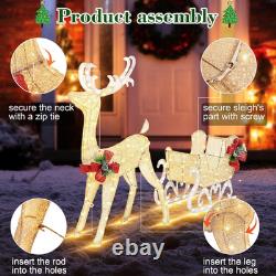 4FT Lighted Christmas Reindeer & Sleigh Set with 205 LED Lights for Outdoors