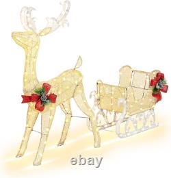 4FT Lighted Christmas Reindeer & Sleigh Set with 205 LED Lights for Outdoors