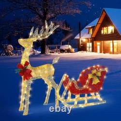 4FT Lighted Christmas Reindeer and Santa Sleigh Outdoor Decoration Deer Set