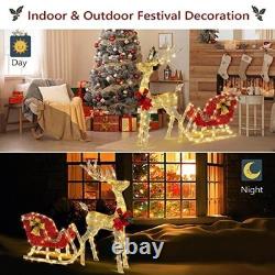 4FT Lighted Christmas Reindeer and Santa Sleigh Outdoor Decoration Deer Set