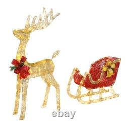4FT Lighted Christmas Reindeer and Santa Sleigh Outdoor Decoration Deer Set