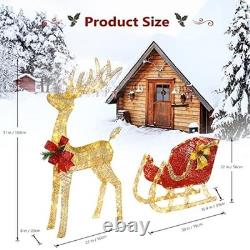 4FT Lighted Christmas Reindeer and Santa Sleigh Outdoor Decoration Deer Set