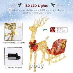 4FT Lighted Christmas Reindeer and Santa Sleigh Outdoor Decoration Deer Set