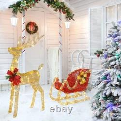4FT Lighted Christmas Reindeer and Santa Sleigh Outdoor Decoration Deer Set
